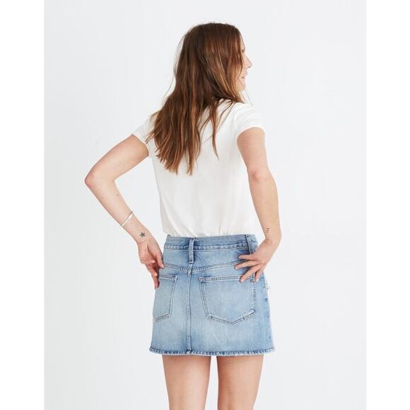 Madewell Women’s Rigid Denim Straight Distressed Mini Skirt Size 28”/6 NWT - Picture 2 of 7